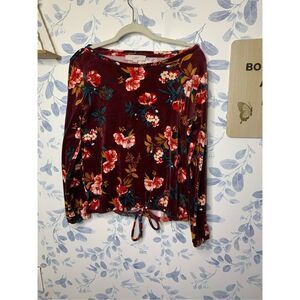 LOFT Velour Long Sleeve Floral Top Size S